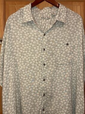 Men’s Hawaiian Green Palm Tree Short Sleeve Shirt Sz XXL